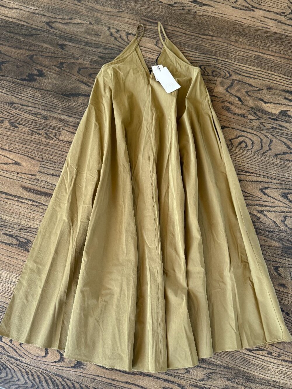 ZARA Slip Maxi Dress w/ Pockets V-Neck Spaghetti Straps Gold/Tan Sz Sm NWT $119